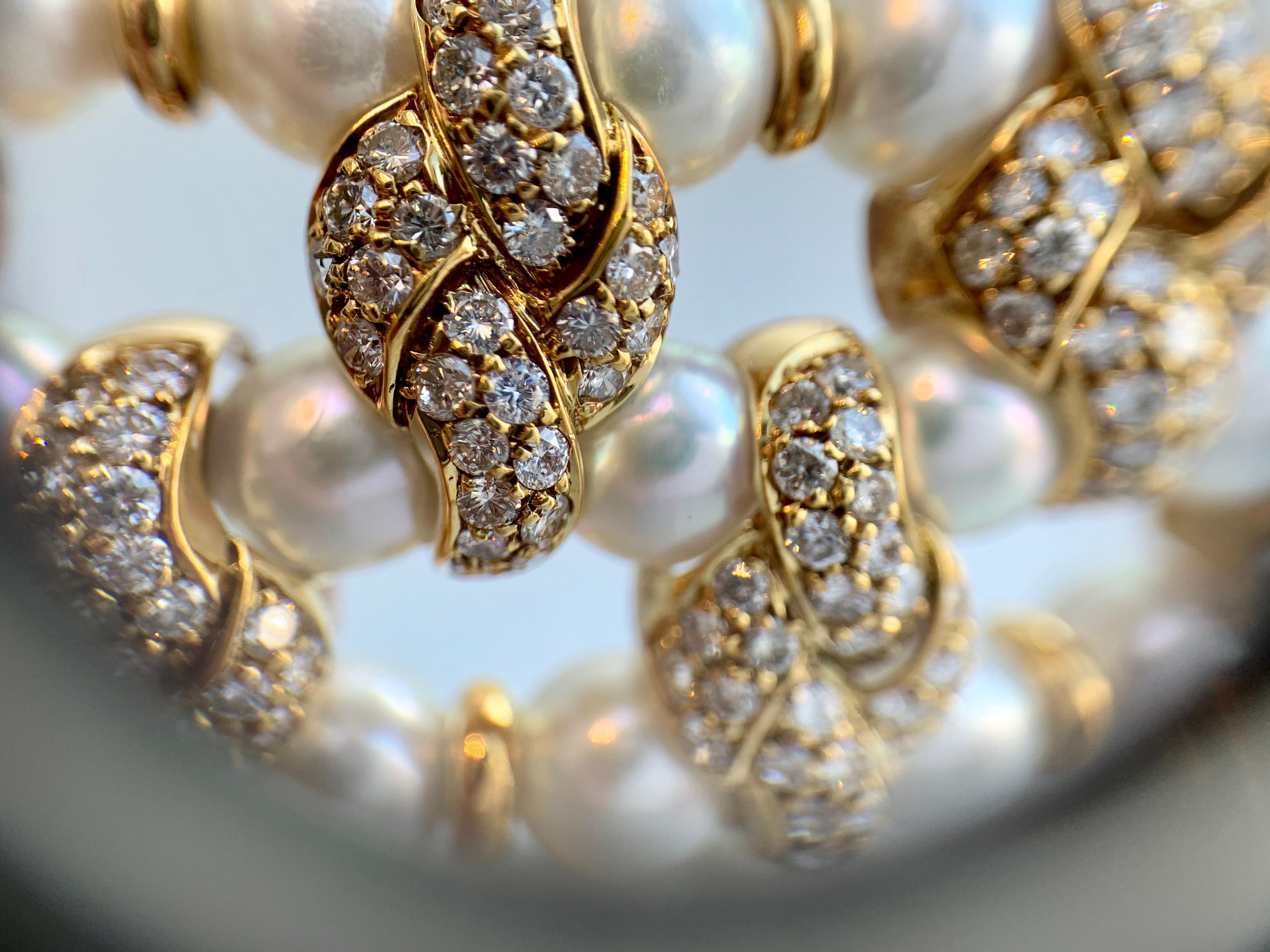 18 Karat Three-Row Pearl and Diamond Victorian Inspired Choker Necklace 3