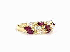 18 Karat Three-Row Ruby and Diamond Ring