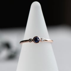 18 Karat Three Stone Sapphire Diamond Rose Gold Ring