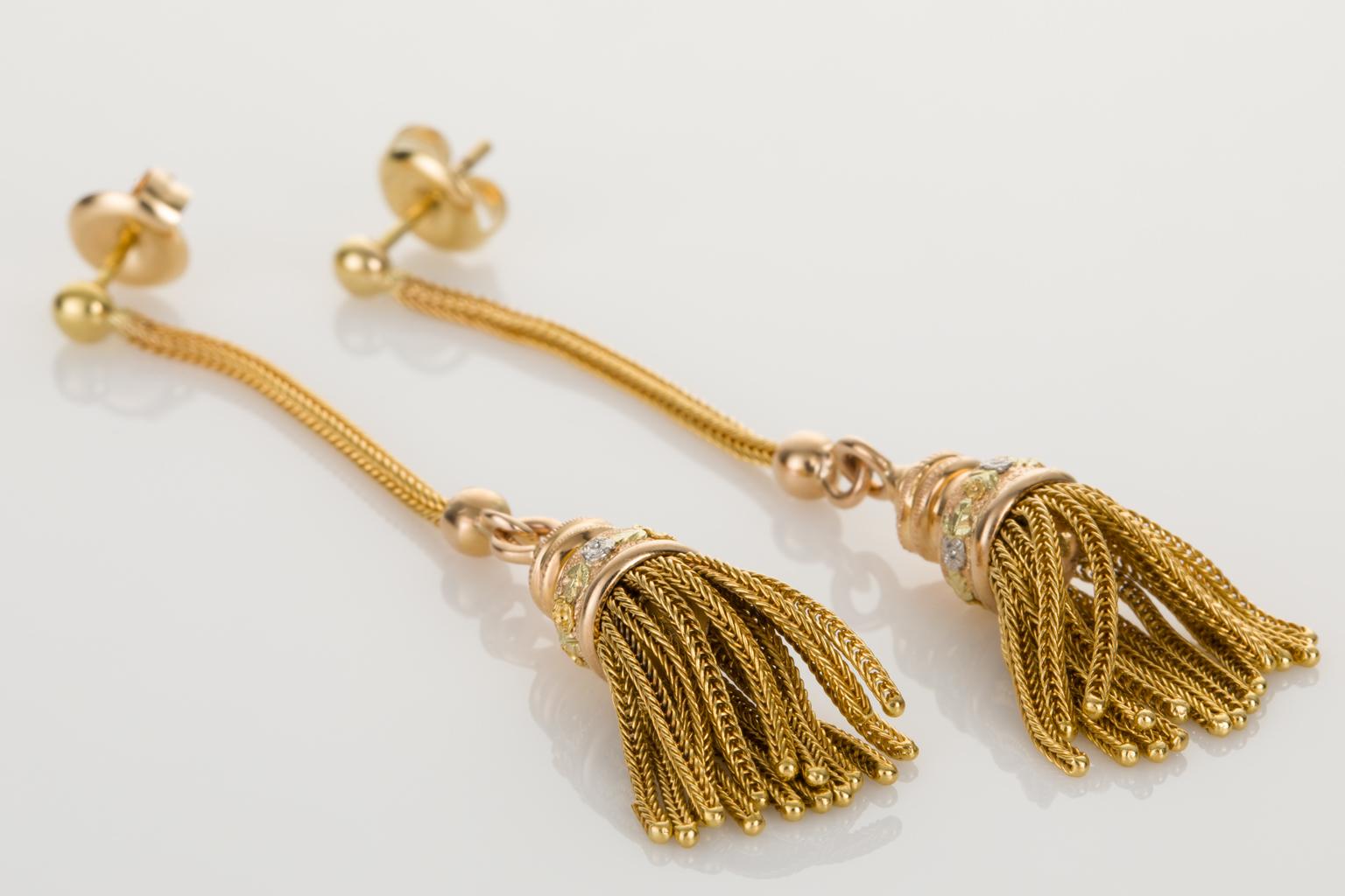 Women's 18 Karat Three-Tone Gold Tassel Drop Earrings
