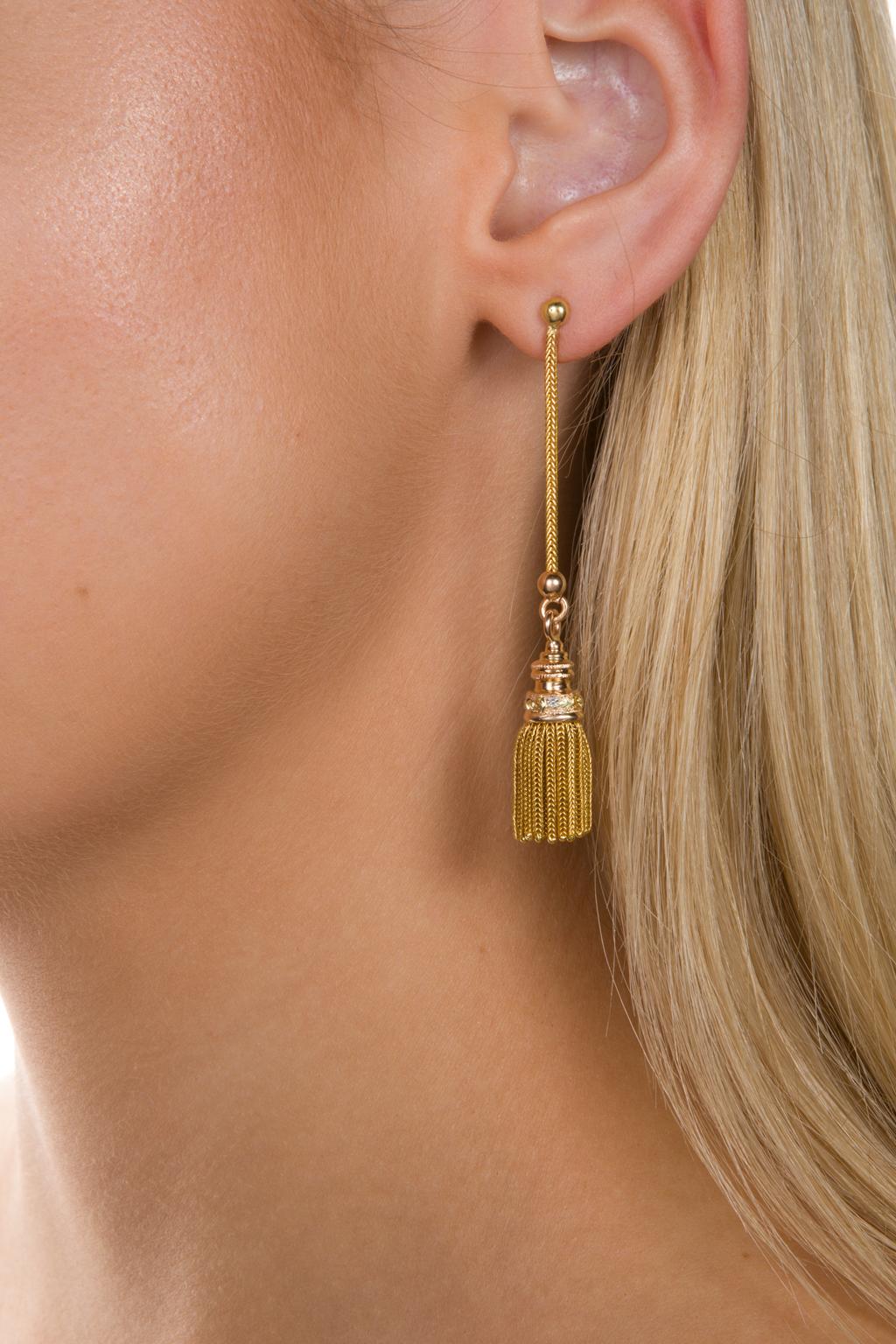 18 Karat Three-Tone Gold Tassel Drop Earrings 3