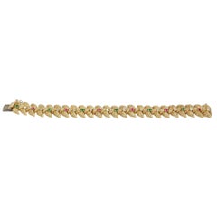 18 Karat Tiffany & Co. Diamond Ruby Emerald Bracelet Yellow Gold Antique, 1960s
