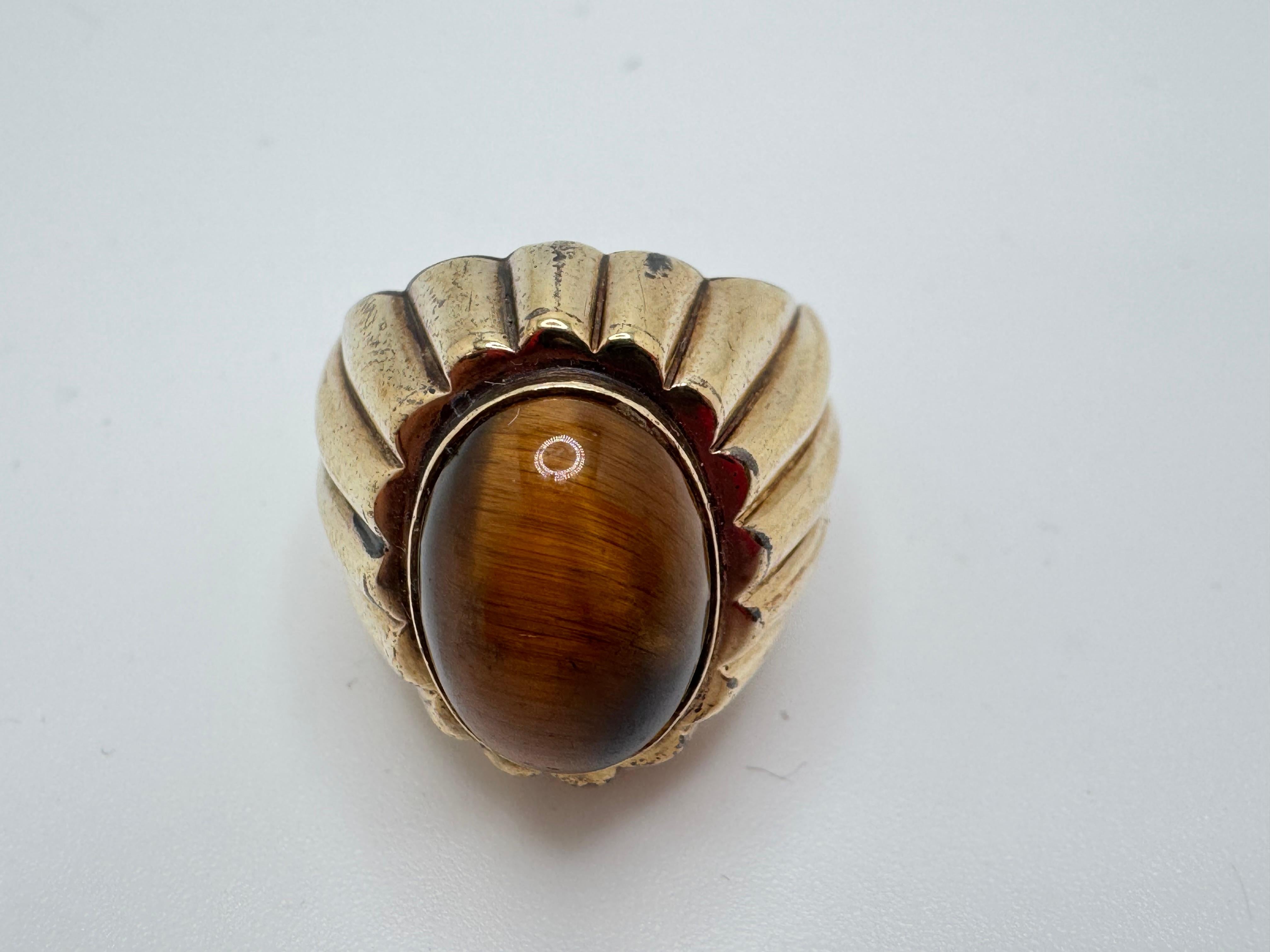 Bague oeil de tigre 18 carats en vente 3