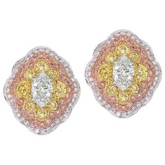 18 Karat Tri-Color Gold and Multi-Color Diamond Earrings