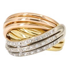18 Karat Tri-Color Gold Diamond Interlocking Bands Ring