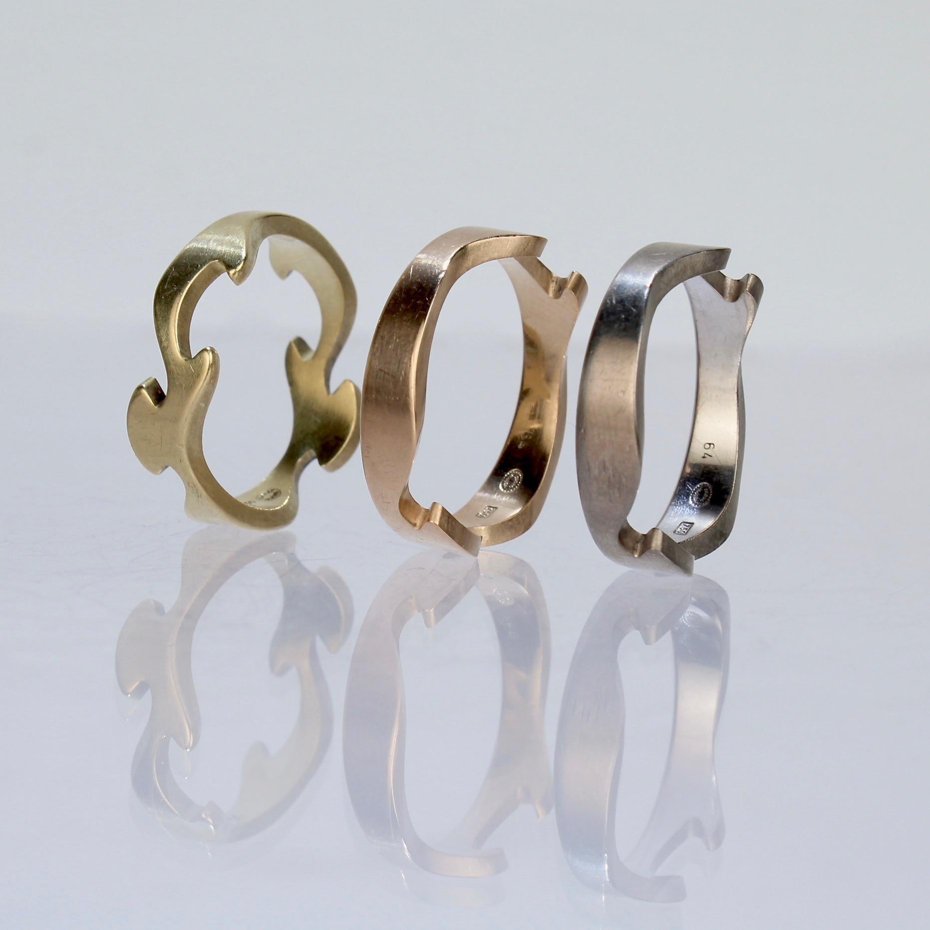 Modernist 18 Karat Tri-Color Gold Fusion Ring by Nina Koppel for Georg Jensen