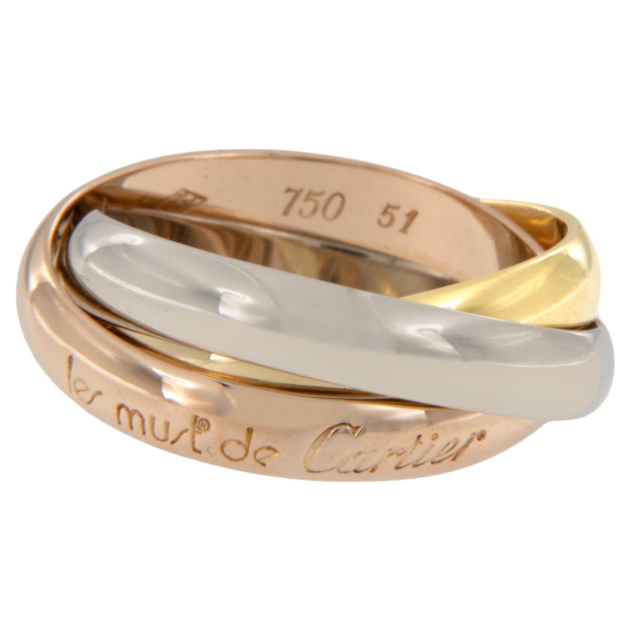 18 Karat Tri Color Gold Les Must De Cartier Trinity Rolling Band Ring For Sale