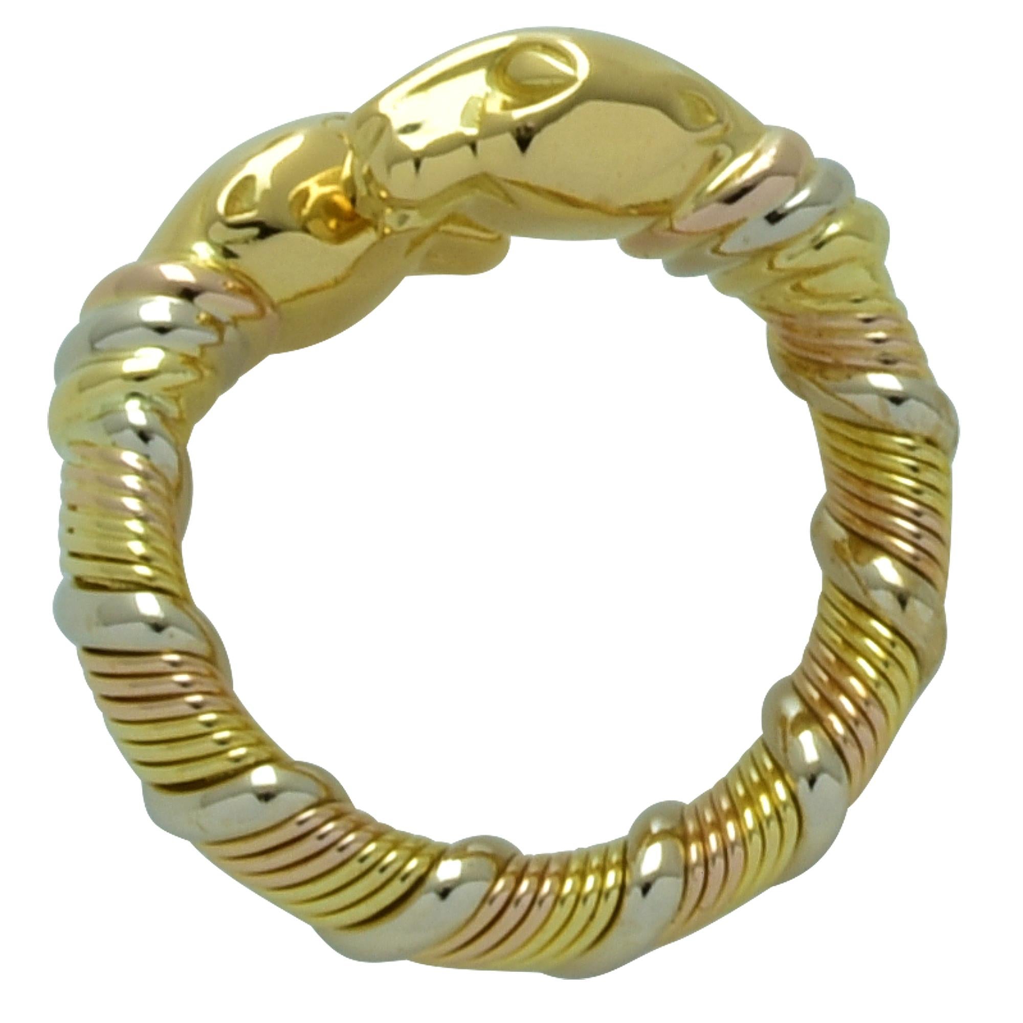 Contemporary 18 Karat Tri Color Gold Panthere De Cartier Ring