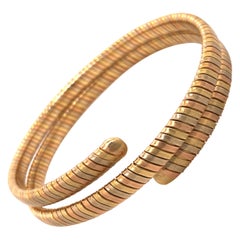 18 Karat Tri-Color Gold Spiral Bangle Bracelet