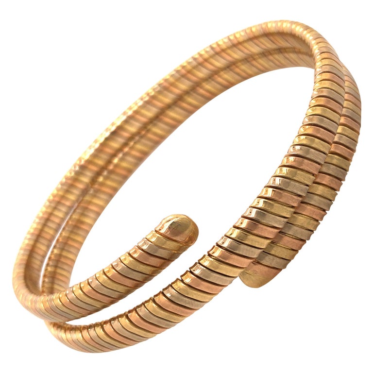 18 Karat TriColor Gold Spiral Bangle Bracelet For Sale at 1stDibs