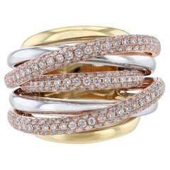 18 Karat Tri-Color Gold Wickel-Cocktailring mit runden Diamanten, 2,07 Karat