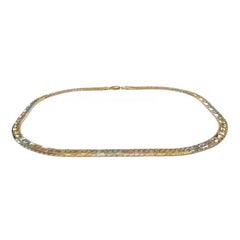 18 Karat Tri-Colored Gold Fancy Beveled Herringbone Necklace