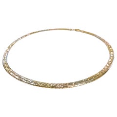 Vintage 18 Karat Tri-Colored Gold Fancy Beveled Herringbone Necklace