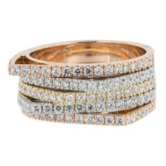 18 Karat Tri Colored Gold Multi Rowed Gold and Diamond Ring