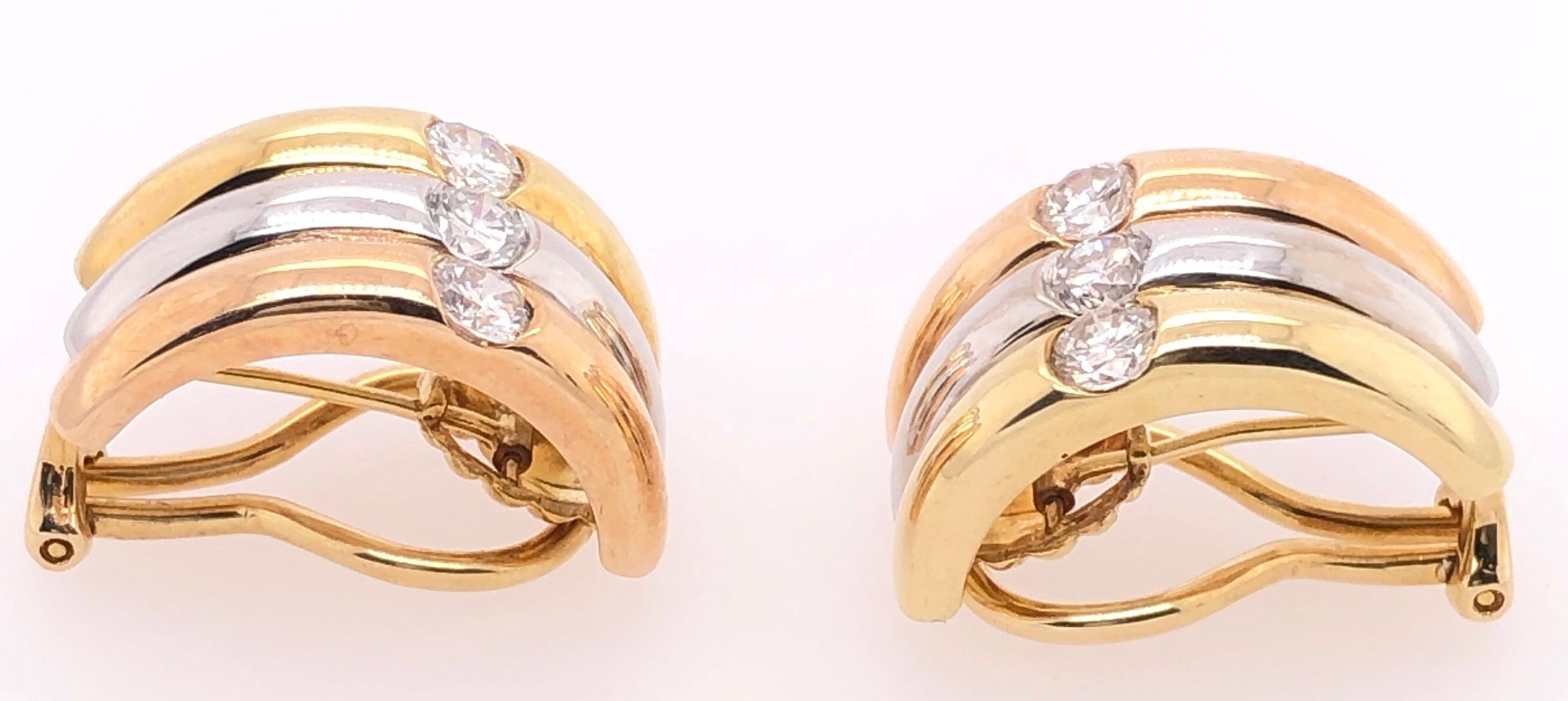 Orecchini 18 Karat Tri-Tone French Back con diamanti rotondi 1,50 TDW in vendita 6