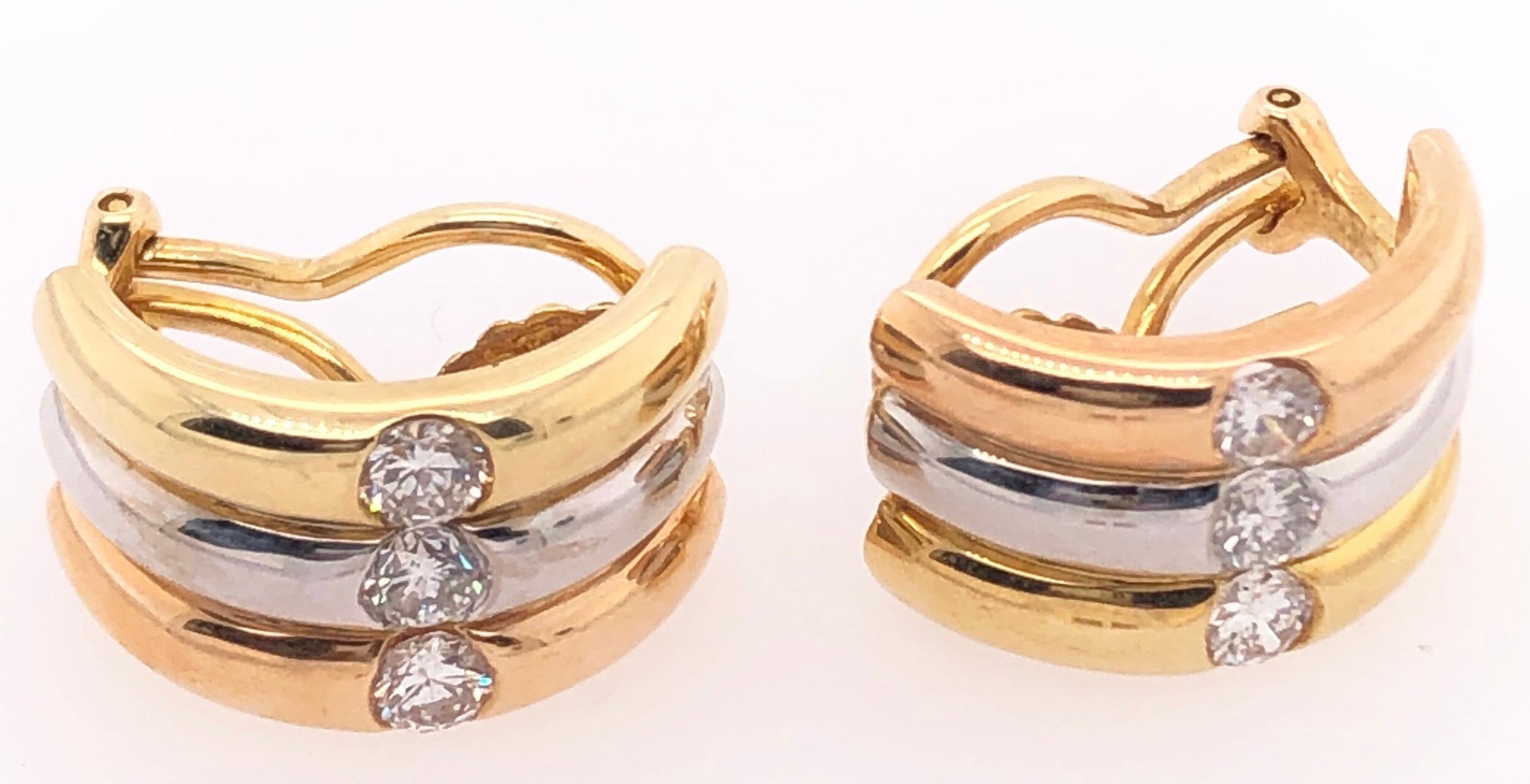 Orecchini 18 Karat Tri-Tone French Back con diamanti rotondi 1,50 TDW in vendita 7