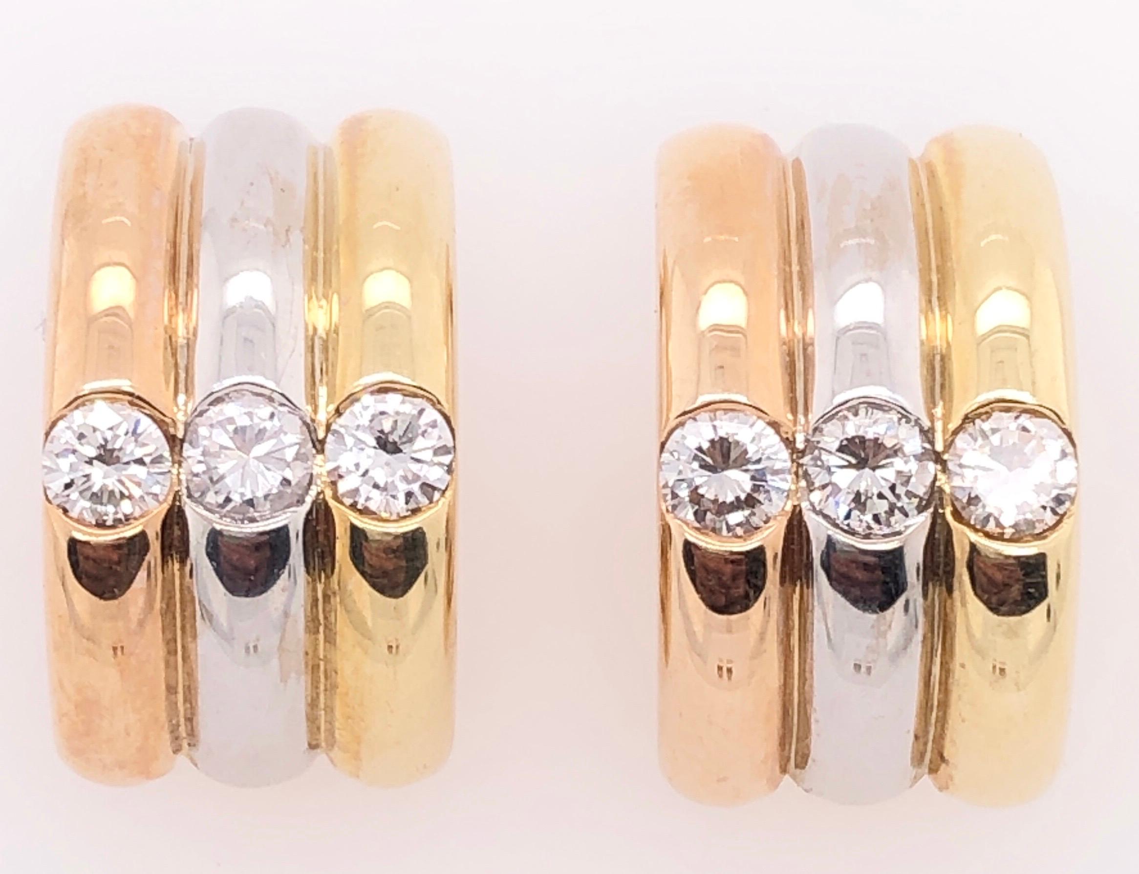 Taglio rotondo Orecchini 18 Karat Tri-Tone French Back con diamanti rotondi 1,50 TDW in vendita