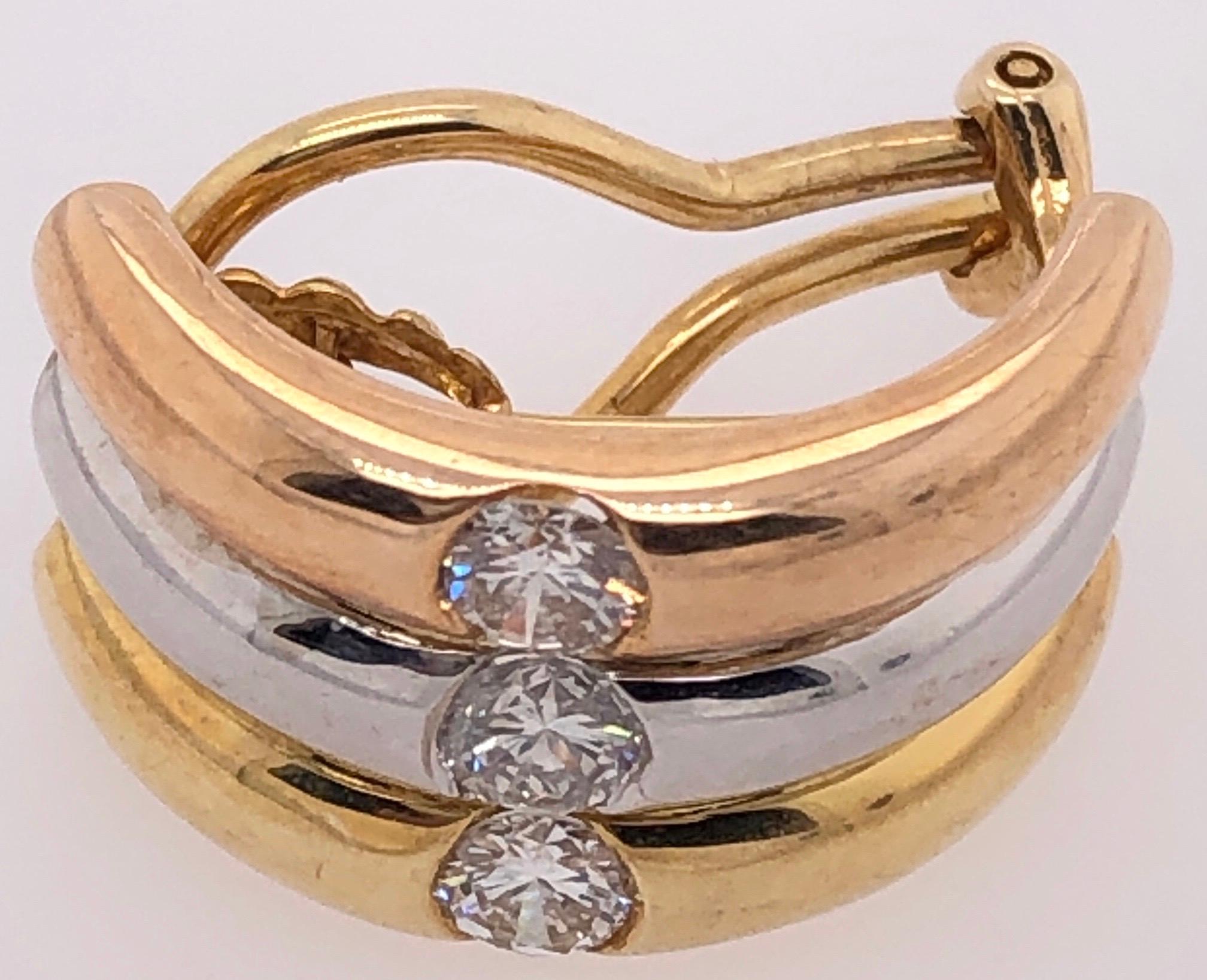 da uomo o donna Orecchini 18 Karat Tri-Tone French Back con diamanti rotondi 1,50 TDW in vendita