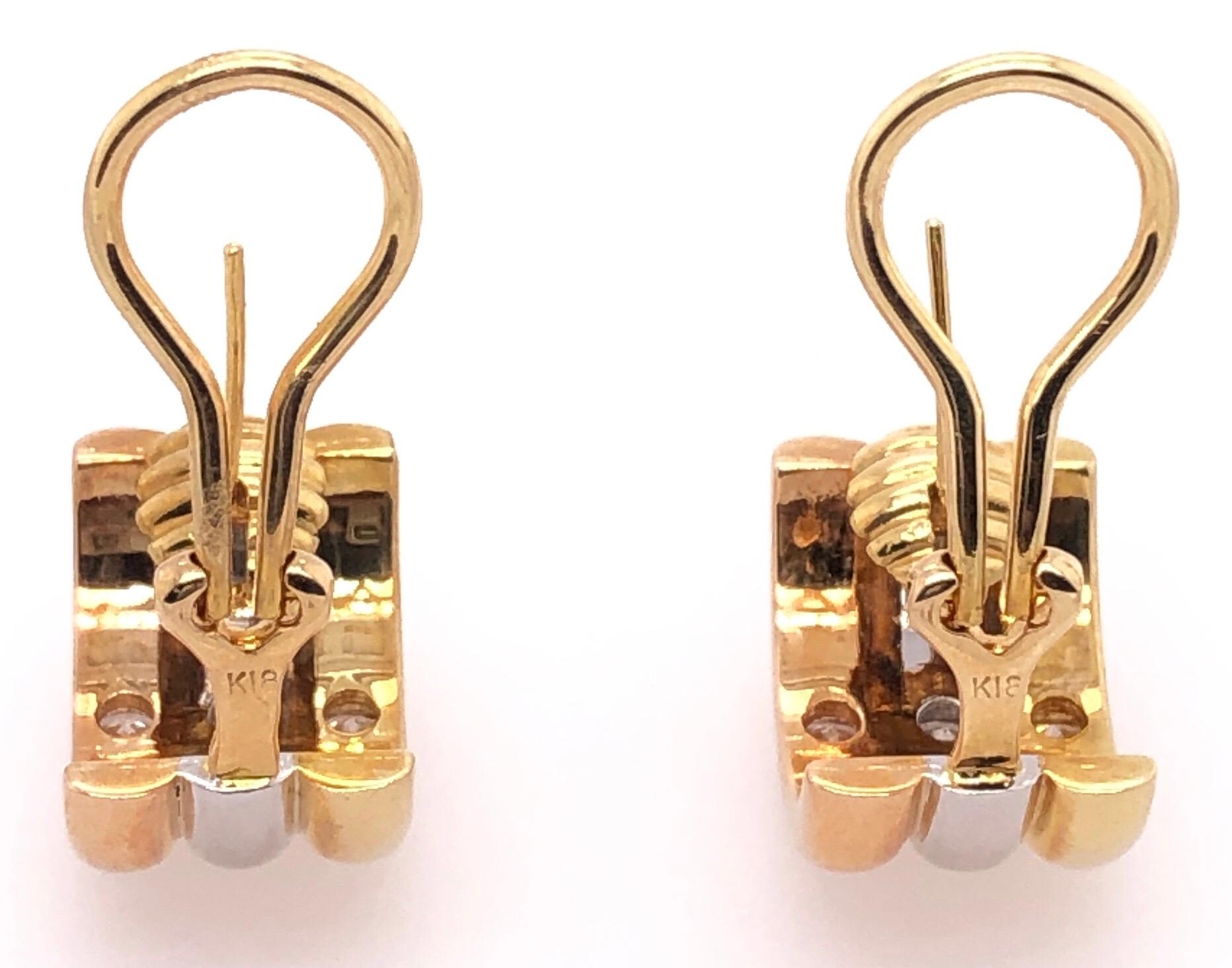 Orecchini 18 Karat Tri-Tone French Back con diamanti rotondi 1,50 TDW in vendita 3