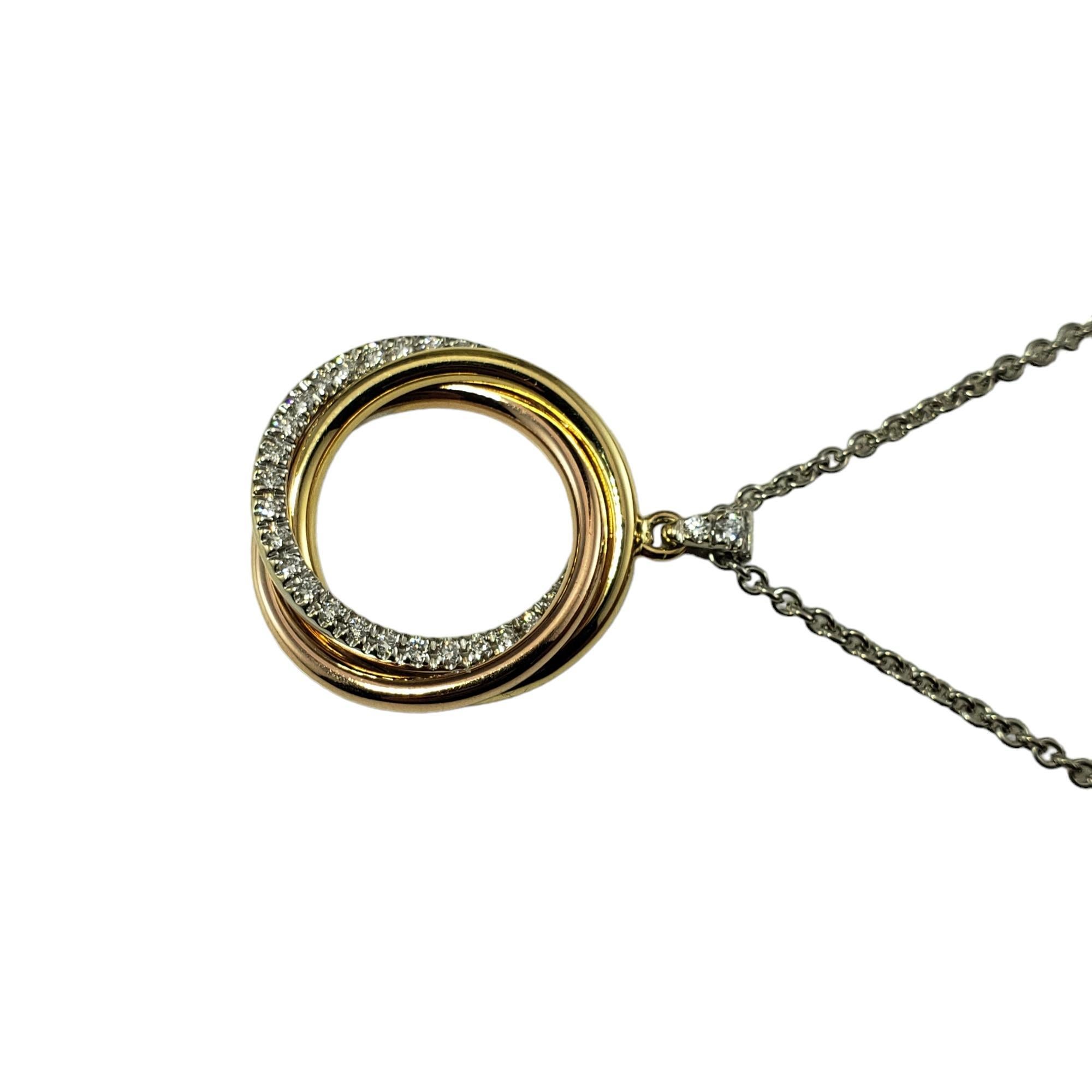 Round Cut 18 Karat Tricolor Gold Diamond Interlocking Circle Pendant Necklace #16117