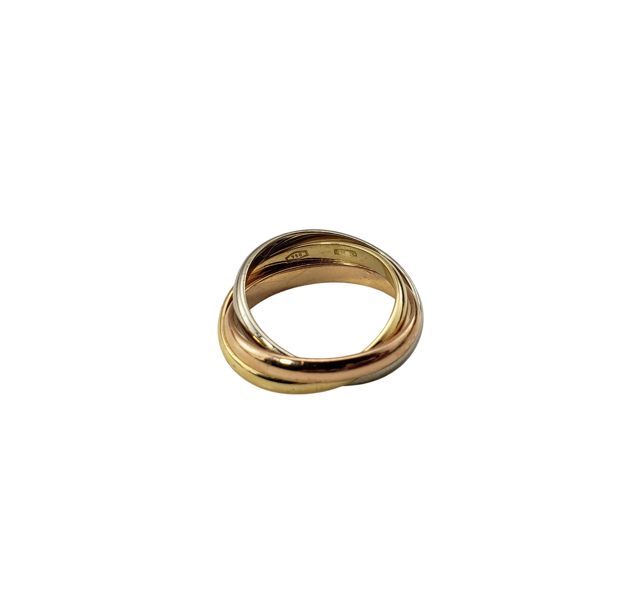 18 Karat Tricolor Rolling Ring Size 6 In Good Condition For Sale In Washington Depot, CT