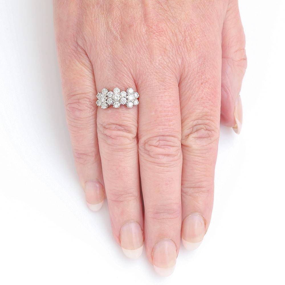 18 Karat Triple Daisy Flower Cluster Diamond Est. 1.20 Carat Ring 3