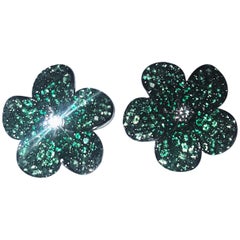 18 Karat Tsavorite and Diamond Flower Stud Earrings