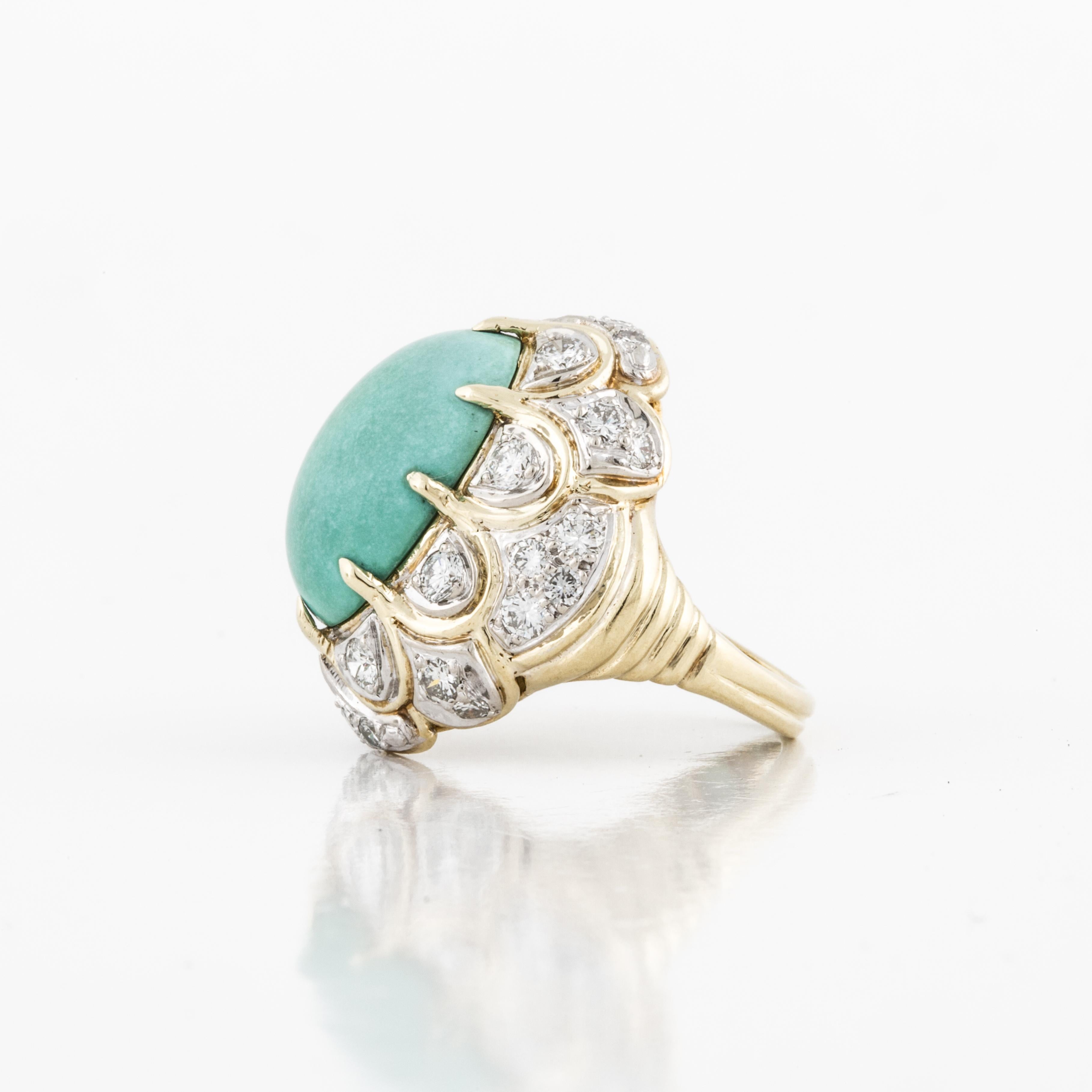 Mixed Cut Turquoise Diamond Ring in 18K Gold For Sale