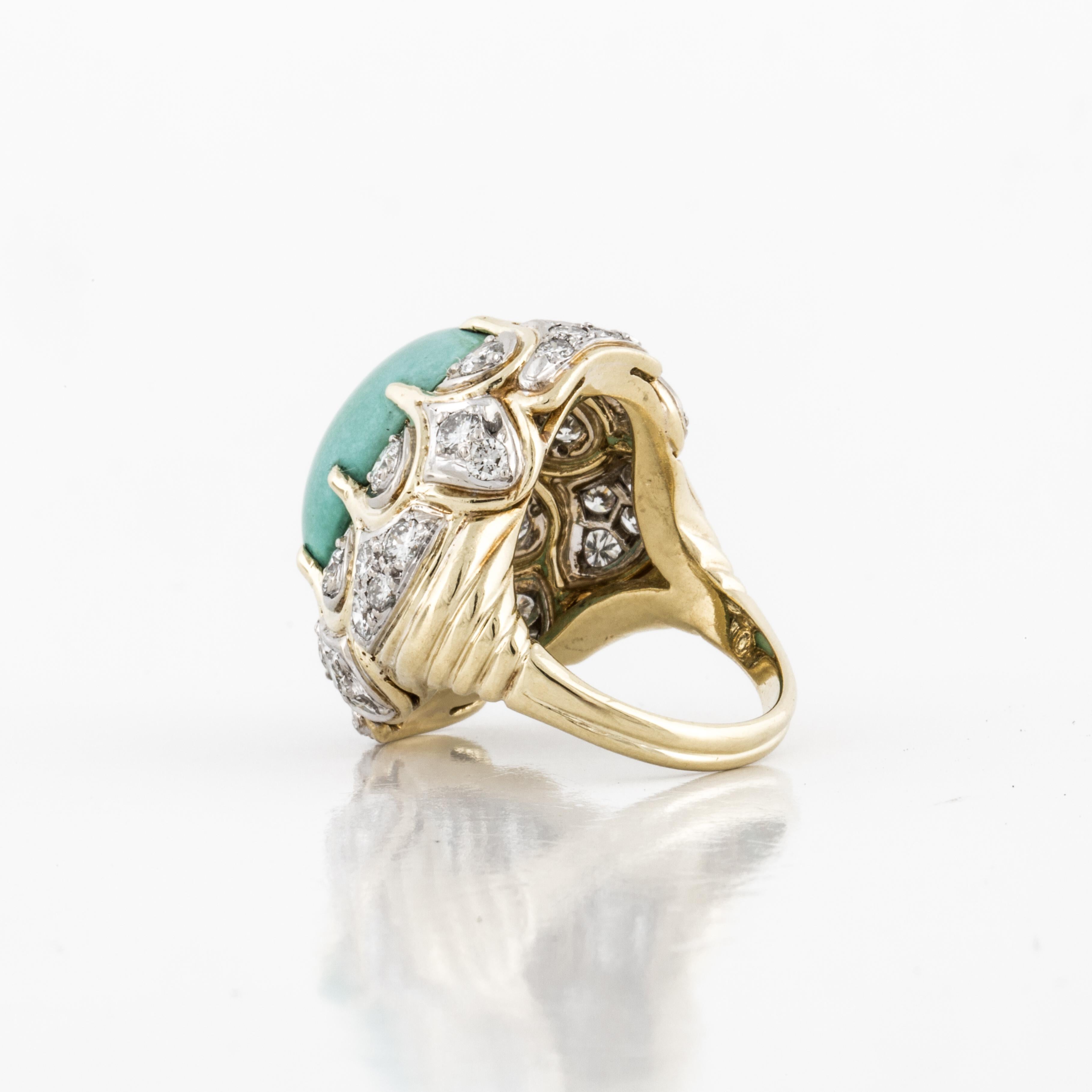 Bague turquoise et diamant en or 18K Bon état - En vente à Houston, TX