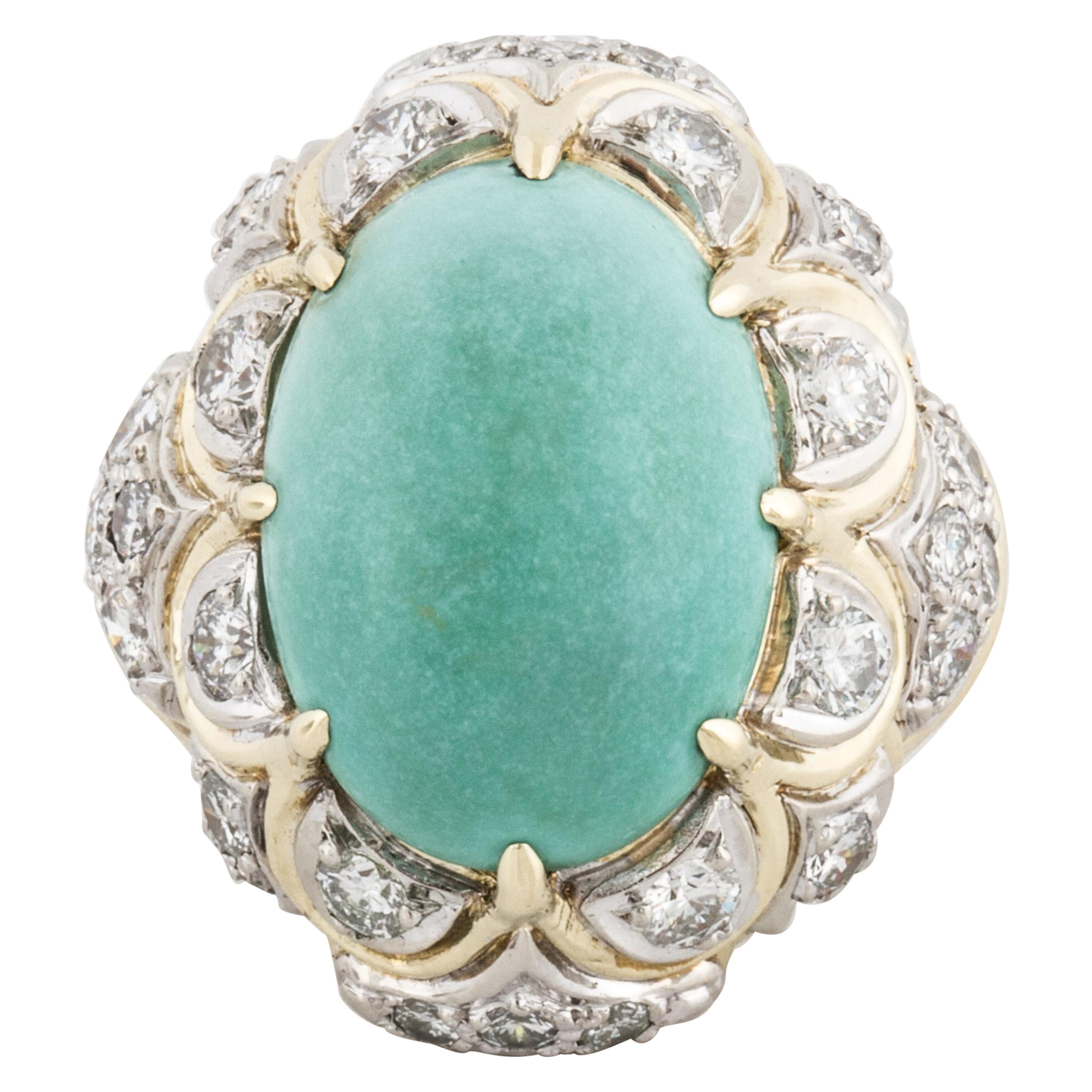 Bague turquoise et diamant en or 18K en vente