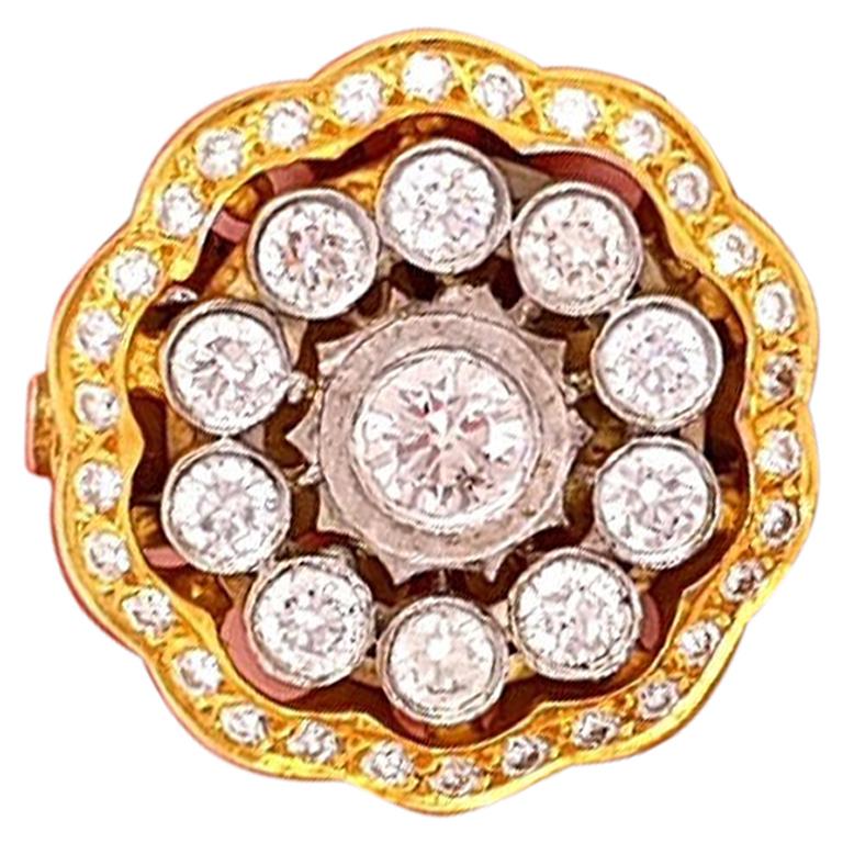 18 Karat Tuscan Style Vintage Diamond Flower Shape Ring Two-Tone Gold