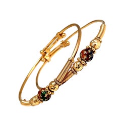 18 Karat Twin Girl's Bangle Bracelets Adjustable Interlocking Vintage Mod*