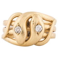 Viktorianischer 18K Gold Twin Serpent Ring mit Diamanten