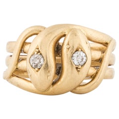 Antique Twin Serpent Ring with Diamonds in 18K Gold