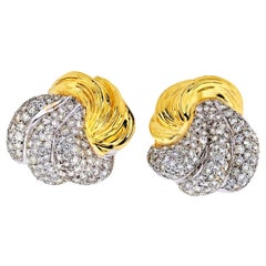 18 Karat Two-Tone 9.50 Carat Large Fluted Estate Diamond Clip Earrings
