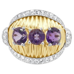 Bague bicolore 18 carats en améthyste et diamant côtelé