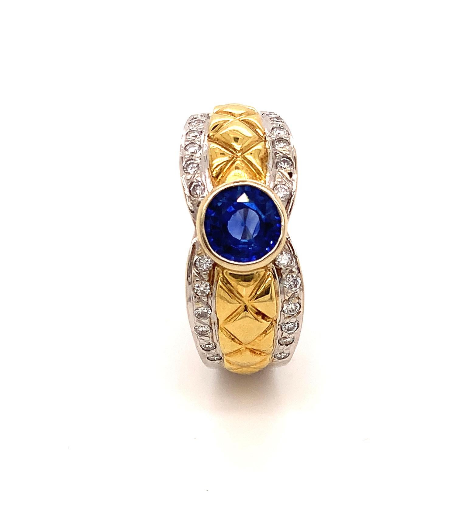 Contemporary 18-Karat, Two-Tone Blue Sapphire and Diamond Ring