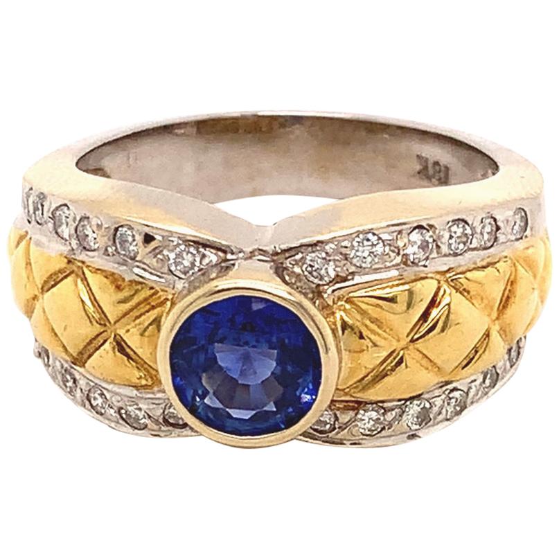 18-Karat, Two-Tone Blue Sapphire and Diamond Ring