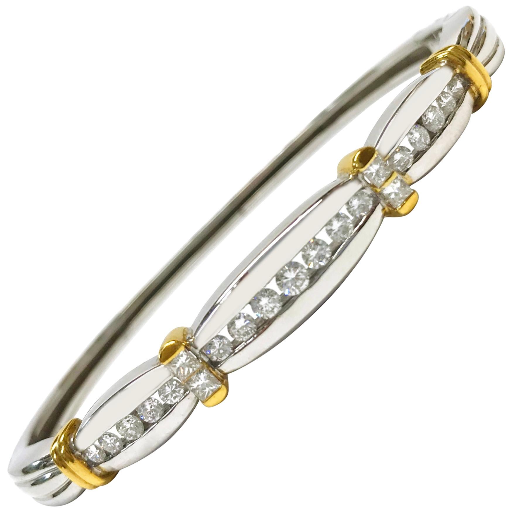 18 Karat Two-Tone Channel-Set Diamond Bangle Bracelet