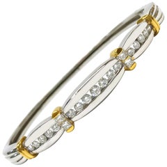 Vintage 18 Karat Two-Tone Channel-Set Diamond Bangle Bracelet