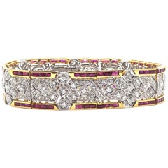 18 Karat Two-Tone Diamond and Ruby Bracelet