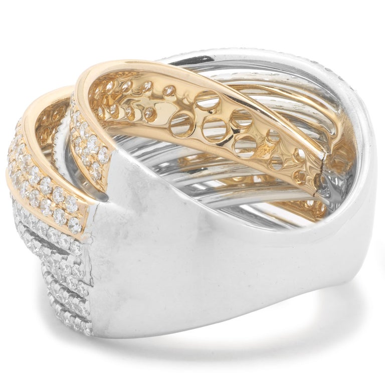 18 Karat Two Tone Diamond Crossover Ring For Sale at 1stDibs