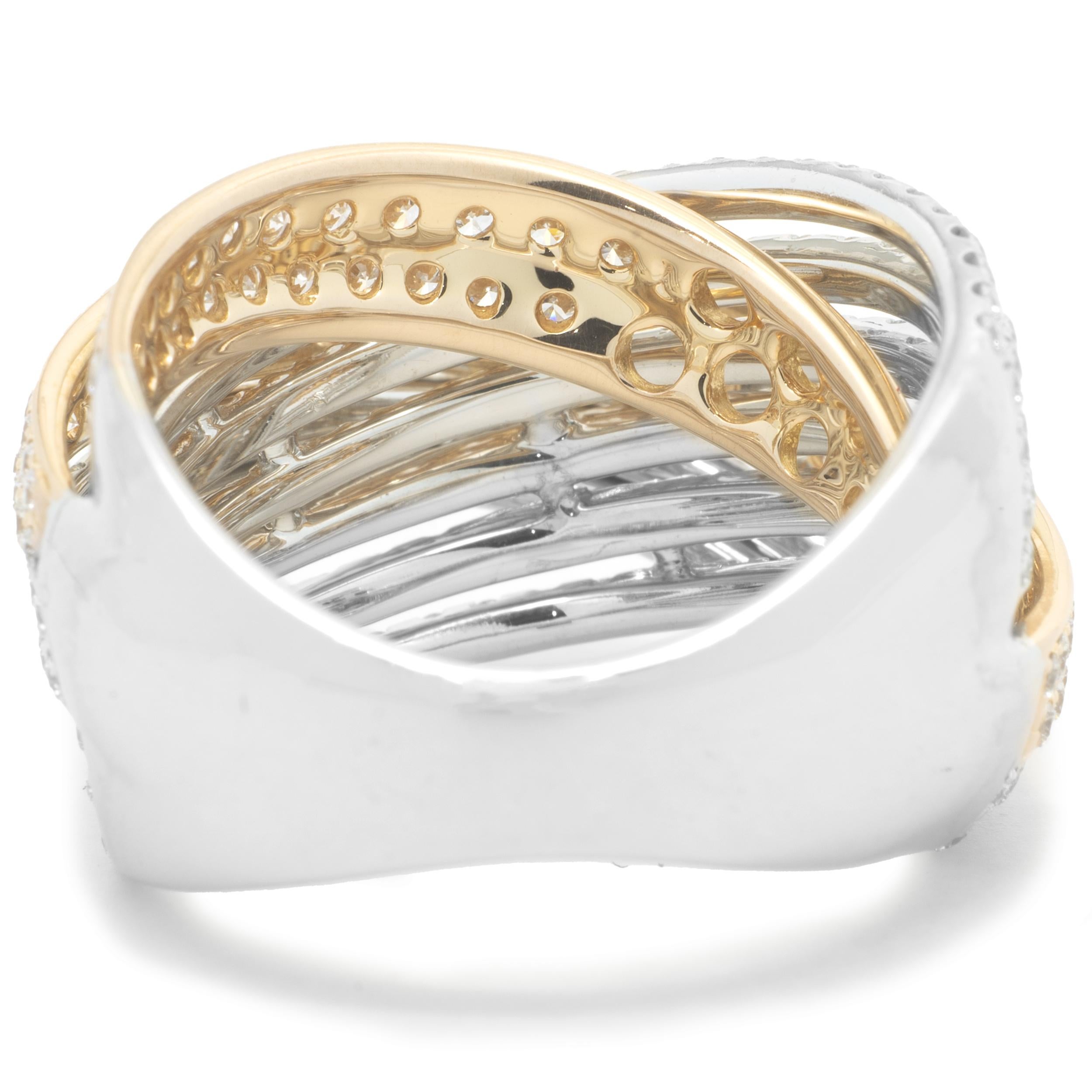 18 Karat zweifarbiger Diamant Crossover-Ring im Zustand „Hervorragend“ im Angebot in Scottsdale, AZ