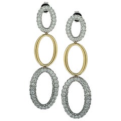 18 Karat Two Tone Diamond Encrusted Dangle Earrings