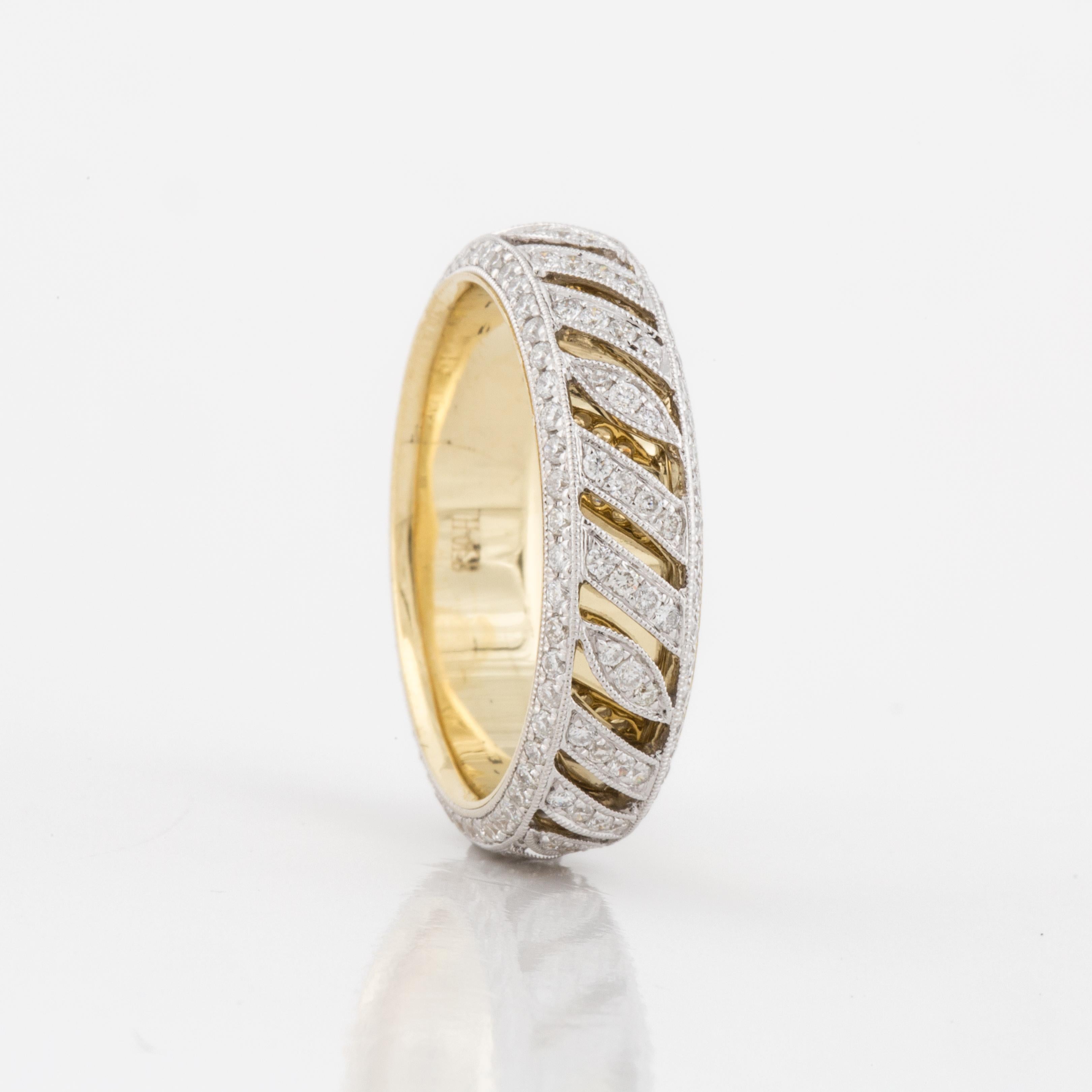 Round Cut 18K Two-Tone Gold Diamond Eternity Band For Sale