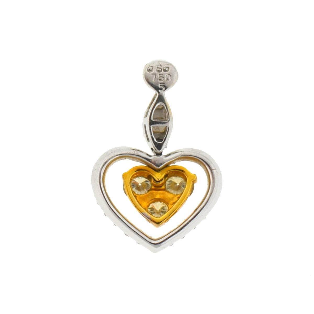 18 Karat Two-Tone Diamond Heart Pendent 1.25 Carat 1