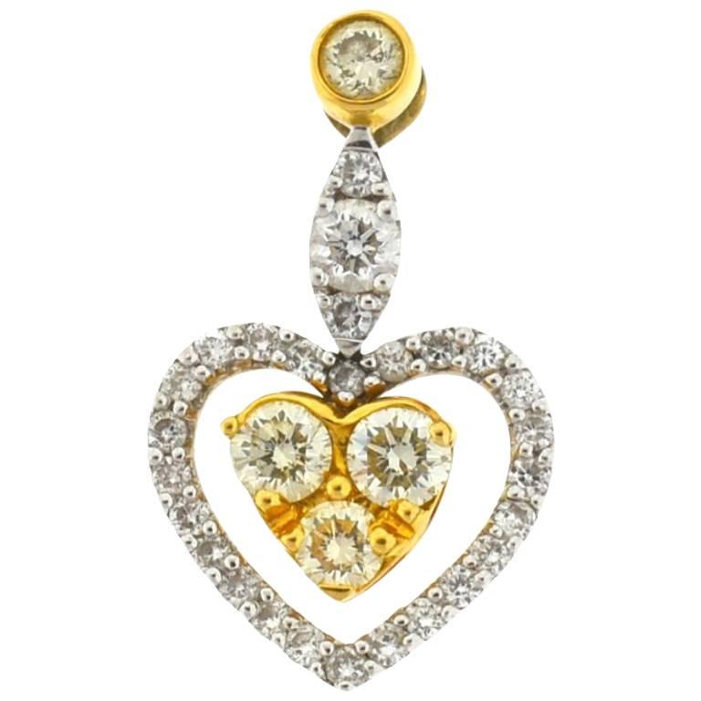 18 Karat Two-Tone Diamond Heart Pendent 1.25 Carat