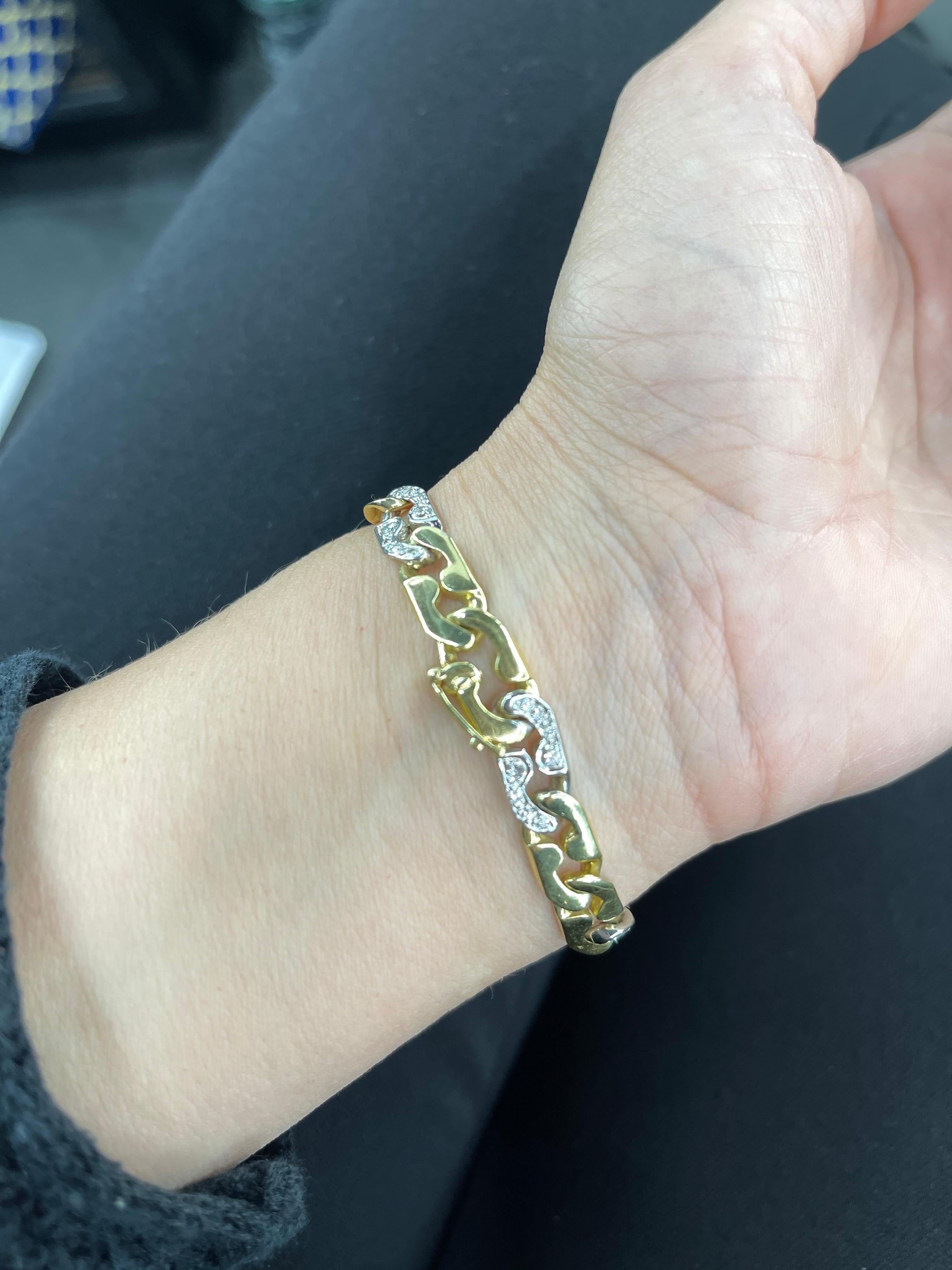 18 Karat Two Tone Yellow White Gold Diamond Link Bracelet 0.60 Carats 25 Grams For Sale 4