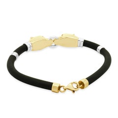 18 Karat Two Tone Double Panther With Sapphire Eyes Bracelet