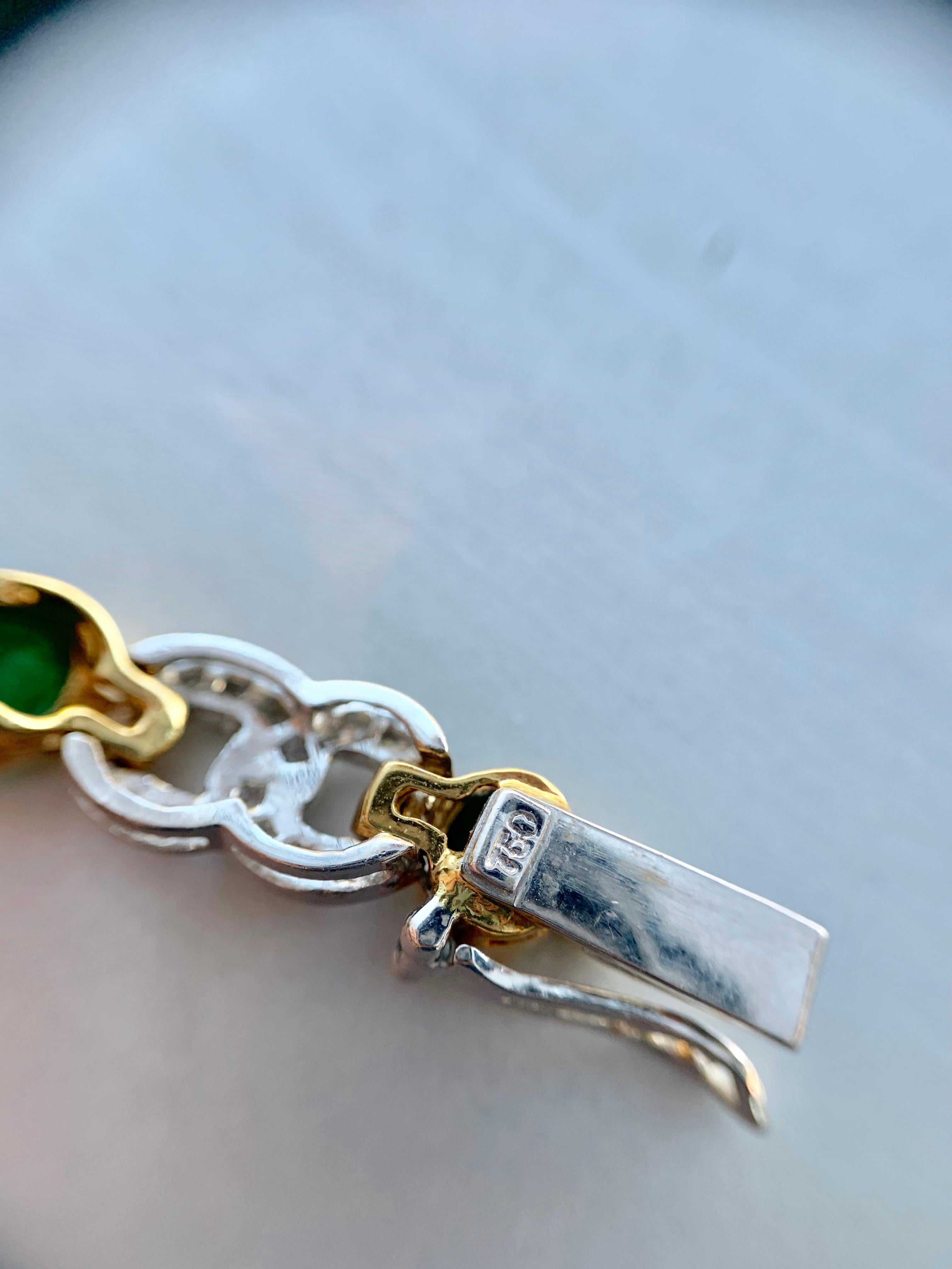 18 Karat Two-Tone Emerald and Diamond Link Bracelet 8